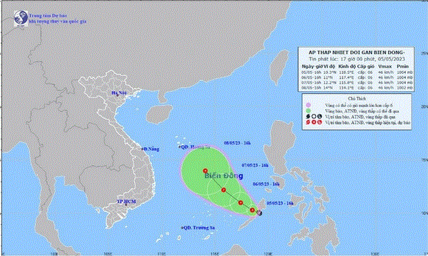Tin áp thấp nhiệt đới trên Biển Đông (Tin phát lúc 17h00 ngày 05/05/2023)
