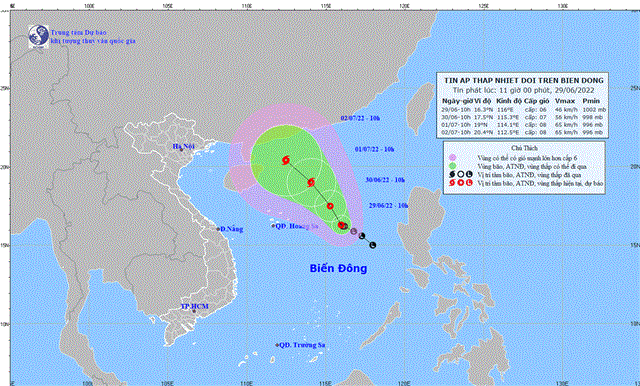 Tin áp thấp nhiệt đới trên Biển Đông (tin phát lúc 11h00 ngày 29/6/2022)