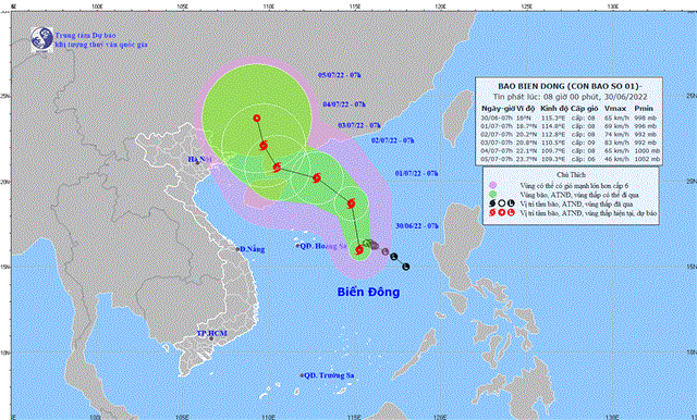 Tin bão trên Biển Đông (tin phát lúc 08h00 ngày 30/6/2022)