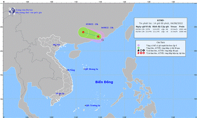 Tin áp thấp nhiệt đới trên đất liền (Tin phát lúc 14h00 ngày 04/8/2022)