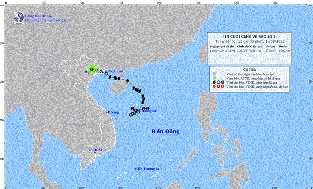 Tin cuối cùng về Cơn bão số 2 (Tin phát lúc 11h00 ngày 11/8/2022)