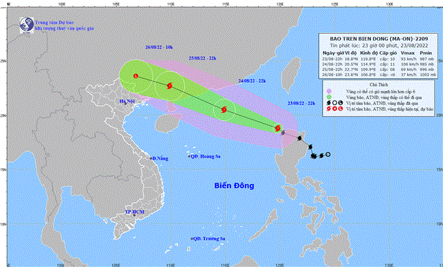 Tin bão trên biển Đông (Bão Ma-on) (Tin phát lúc 23h00 ngày 23/8/2022)