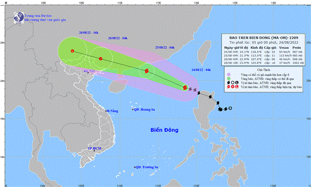 Tin bão trên biển Đông (Cơn bão số 3) (Tin phát lúc 05h00 ngày 24/8/2022)