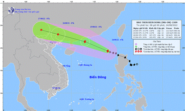 Tin bão trên biển Đông (Cơn bão số 3) (Tin phát lúc 08h00 ngày 24/8/2022)