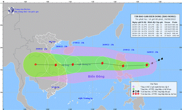 Tin bão gần Biển Đông (Bão Noru) (Tin phát lúc 14h00 ngày 23/9/2022)