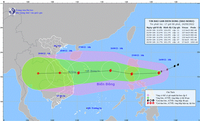 Tin bão gần Biển Đông (Bão Noru) (Tin phát lúc 15h00 ngày 24/9/2022)