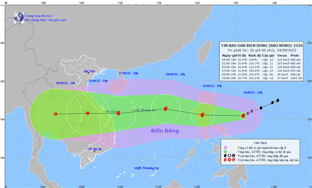 Tin bão gần Biển Đông (Bão Noru) (Tin phát lúc 20h00 ngày 24/9/2022)