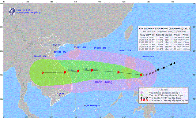 Tin bão gần Biển Đông (Bão Noru) (Tin phát lúc 08h00 ngày 25/9/2022)