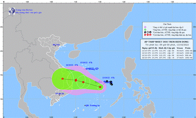 Tin về vùng áp thấp trên Biển Đông (Tin phát lúc 14h00 ngày 13/10/2022)