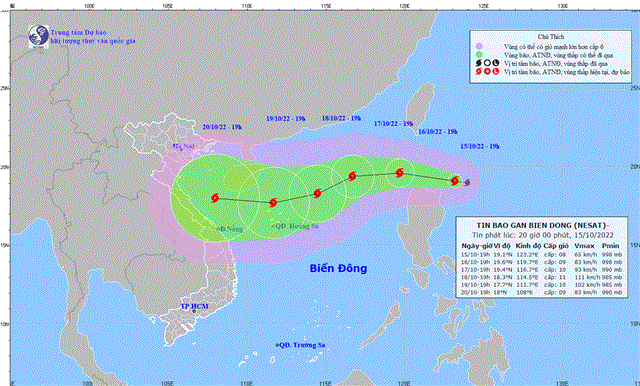 Tin bão gần Biển Đông (Bão Nesat) (Tin phát lúc 20h00 ngày 15/10/2022)