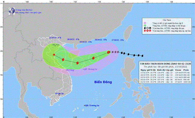 Tin bão trên Biển Đông (Cơn bão số 6) (Tin phát lúc 08h00 ngày 17/10/2022)