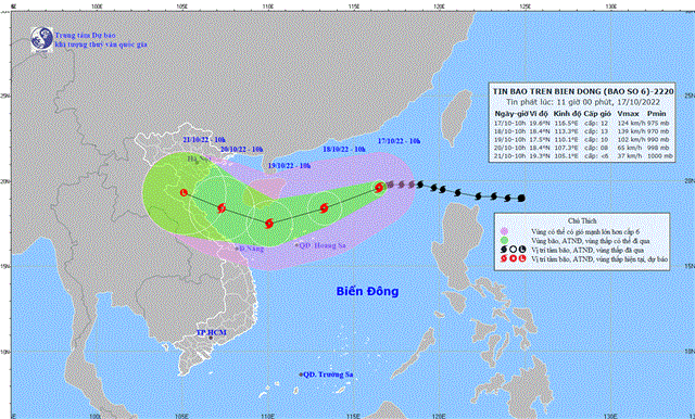 Tin bão trên Biển Đông (Cơn bão số 6) (Tin phát lúc 11h00 ngày 17/10/2022)