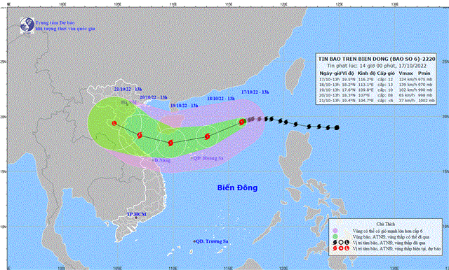 Tin bão trên Biển Đông (Cơn bão số 6) (Tin phát lúc 14h00 ngày 17/10/2022)