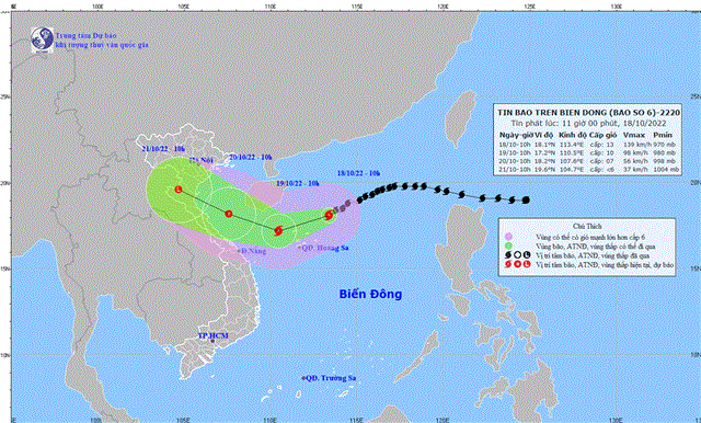 Tin bão trên Biển Đông (Cơn bão số 6) (Tin phát lúc 11h00 ngày 18/10/2022)