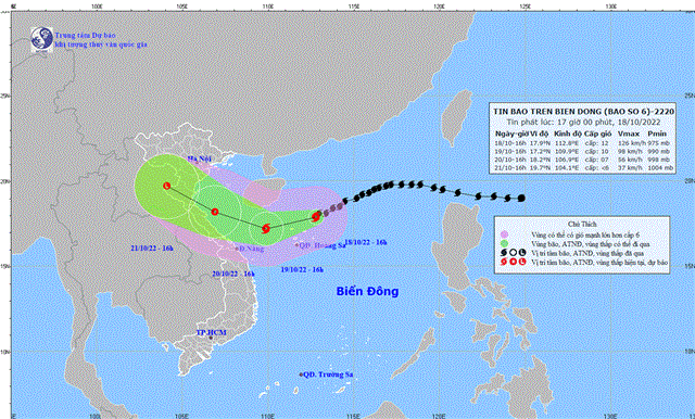 Tin bão trên Biển Đông (Cơn bão số 6) (Tin phát lúc 17h00 ngày 18/10/2022)