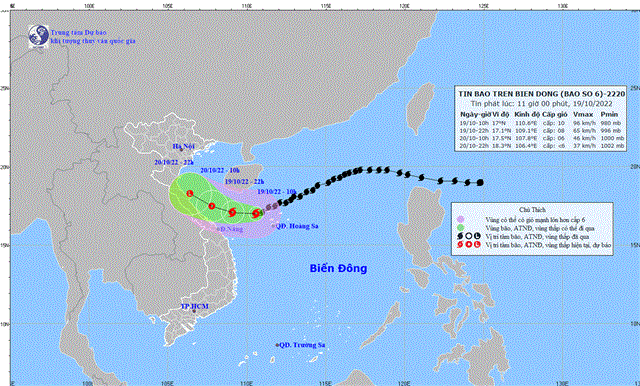 Tin bão trên Biển Đông (Cơn bão số 6) (Tin phát lúc 11h00 ngày 19/10/2022)