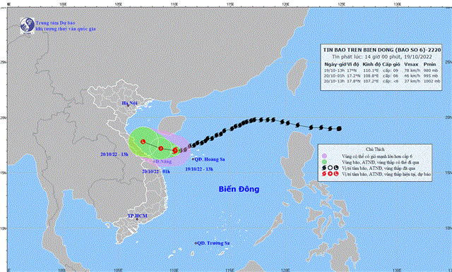 Tin bão trên Biển Đông (Cơn bão số 6) (Tin phát lúc 14h00 ngày 19/10/2022)