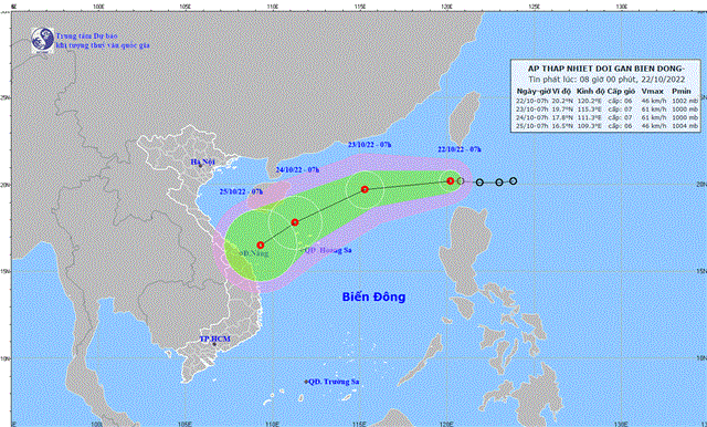 Tin áp thấp nhiệt đới gần biển Đông (Tin phát lúc 08h00 ngày 22/10/2022)