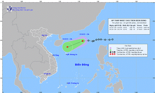 Tin áp thấp nhiệt đới trên biển Đông (Tin phát lúc 14h00 ngày 23/10/2022)