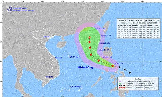 Tin bão gần Biển Đông (Bão NALGAE) (Tin phát lúc 08h00 ngày 29/10/2022)