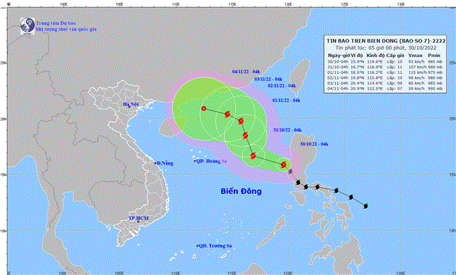 Tin bão gần Biển Đông (Bão NALGAE) (Tin phát lúc 05h00 ngày 30/10/2022)