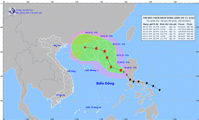 Tin bão trên Biển Đông (Cơn bão số 7) (Tin phát lúc 08h00 ngày 30/10/2022)