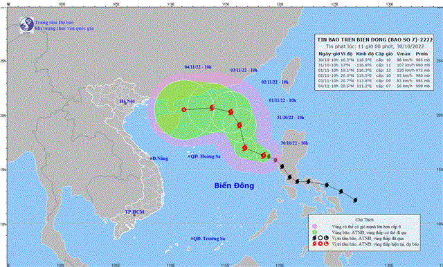 Tin bão trên Biển Đông (Cơn bão số 7) (Tin phát lúc 11h00 ngày 30/10/2022)