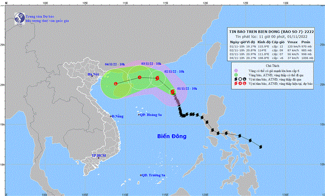 Tin bão trên Biển Đông (Cơn bão số 7) (Tin phát lúc 11h00 ngày 01/11/2022)