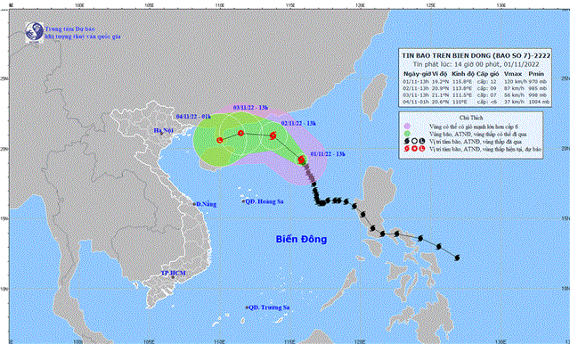 Tin bão trên Biển Đông (Cơn bão số 7) (Tin phát lúc 14h00 ngày 01/11/2022)