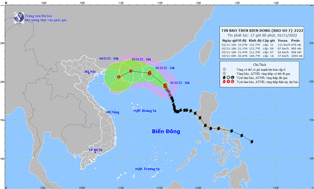 Tin bão trên Biển Đông (Cơn bão số 7) (Tin phát lúc 17h00 ngày 01/11/2022)