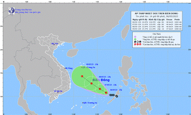 Tin áp thấp nhiệt đới trên Biển Đông (Tin phát lúc 14h00 ngày 06/05/2023)