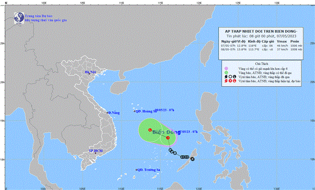 Tin áp thấp nhiệt đới trên Biển Đông (Tin phát lúc 08h00 ngày 07/05/2023)