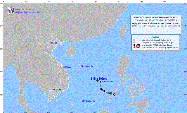 Tin cuối cùng về áp thấp nhiệt đới (Tin phát lúc 17h00 ngày 07/5/2023)
