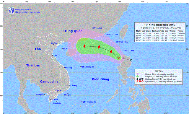 Tin áp thấp nhiệt đới trên biển Đông (Tin phát lúc 16h00 ngày 14/7/2023)