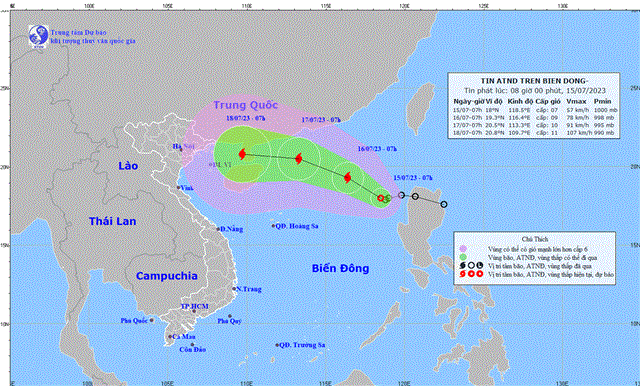 Tin áp thấp nhiệt đới trên biển Đông (Tin phát lúc 08h00 ngày 15/7/2023)