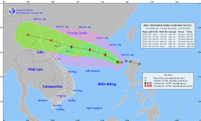 Tin bão trên Biển Đông (Cơn bão số 1) (Tin phát lúc 14h00 ngày 15/7/2023)