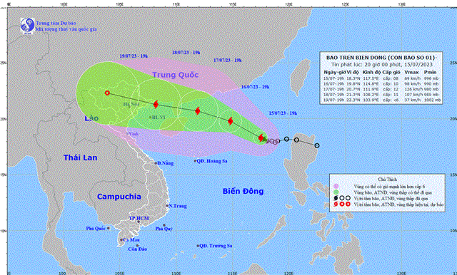 Tin bão trên Biển Đông (Cơn bão số 1) (Tin phát lúc 20h00 ngày 15/7/2023)