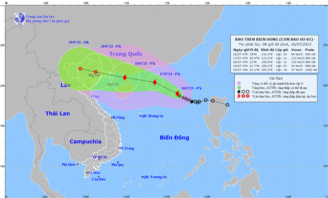 Tin bão trên Biển Đông (Cơn bão số 1) (Tin phát lúc 08h00 ngày 16/7/2023)