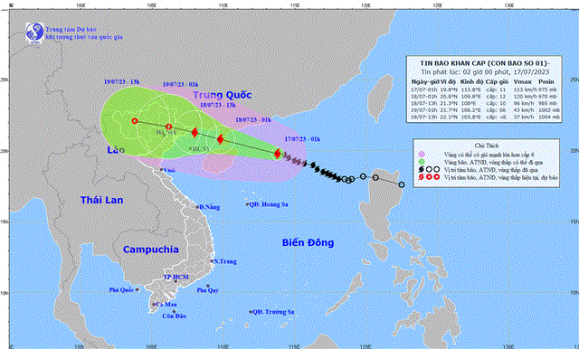 Tin bão khẩn cấp (Cơn bão số 1) (Tin phát lúc 02h00 ngày 17/7/2023)