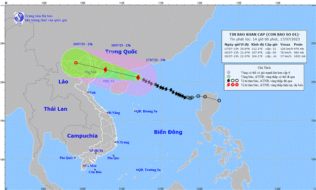 Tin bão khẩn cấp (Cơn bão số 1) (Tin phát lúc 14h00 ngày 17/7/2023)