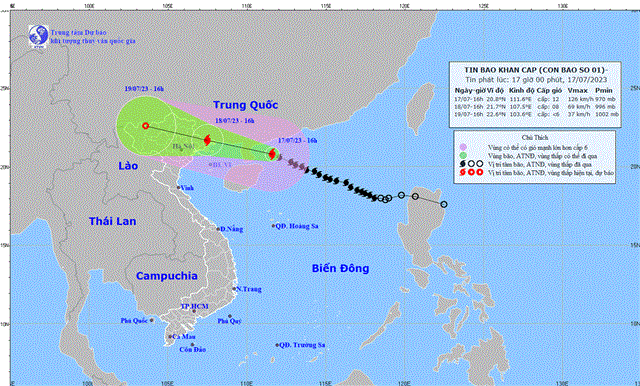 Tin bão khẩn cấp (Cơn bão số 1) (Tin phát lúc 17h00 ngày 17/7/2023)