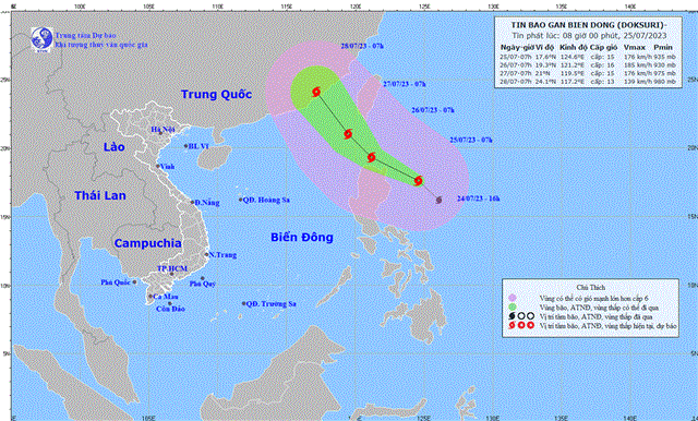 Tin bão gần Biển Đông (Cơn bão DOKSURI) (Tin phát lúc 08h00 ngày 25/07/2023)