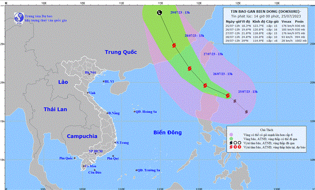 Tin bão gần Biển Đông (Cơn bão DOKSURI) (Tin phát lúc 14h00 ngày 25/07/2023)