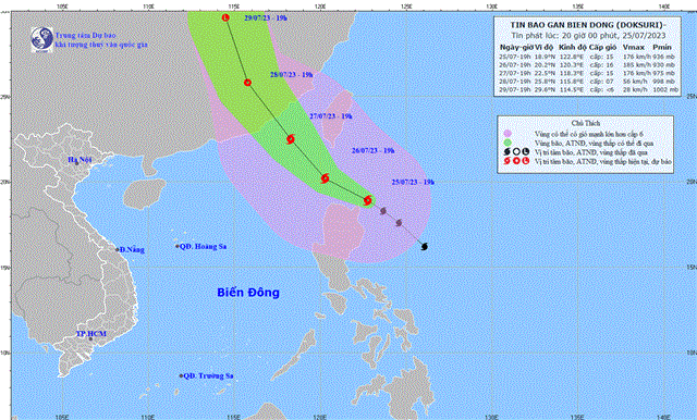 Tin bão gần Biển Đông (Cơn bão DOKSURI) (Tin phát lúc 20h00 ngày 25/07/2023)