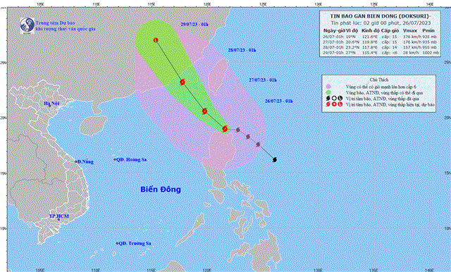 Tin bão gần Biển Đông (Cơn bão DOKSURI) (Tin phát lúc 02h00 ngày 26/07/2023)
