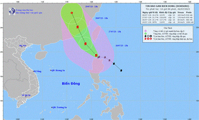 Tin bão gần Biển Đông (Cơn bão DOKSURI) (Tin phát lúc 14h00 ngày 26/07/2023)