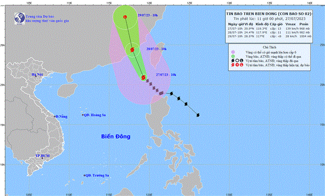 Tin bão trên Biển Đông (Cơn bão số 02) (Tin phát lúc 11h00 ngày 27/07/2023)