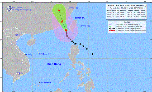Tin bão trên Biển Đông (Cơn bão số 02) (Tin phát lúc 02h00 ngày 28/07/2023)