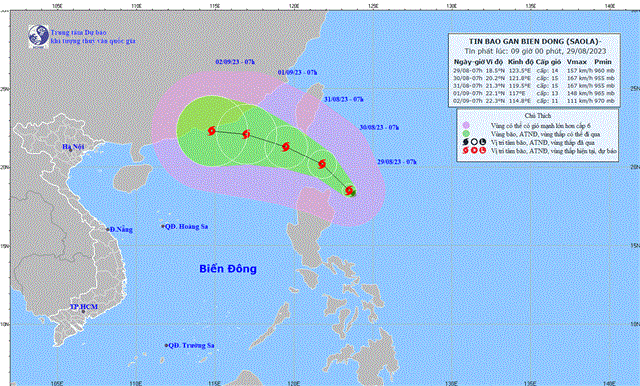 Tin bão gần Biển Đông (Cơn bão SAOLA) (Tin phát lúc 09h00 ngày 29/8/2023)