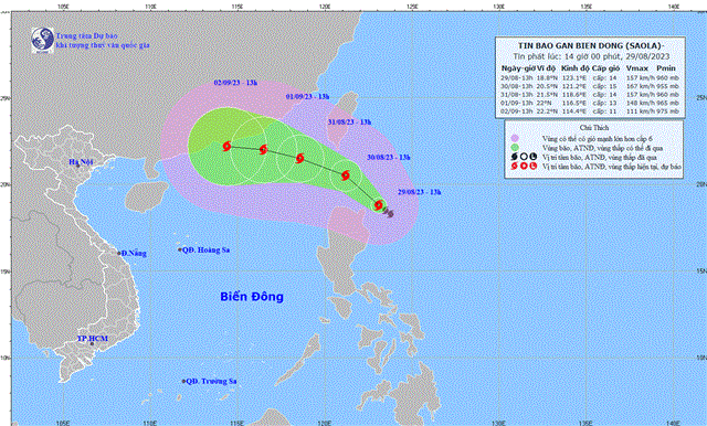 Tin bão gần Biển Đông (Cơn bão SAOLA) (Tin phát lúc 14h00 ngày 29/8/2023)